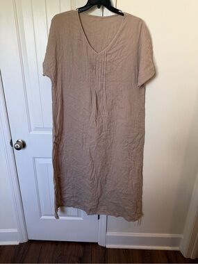 Emery Rose Maxi Dress XL Taupe Gauze Oversized V Neck Boho Coastal NWT
